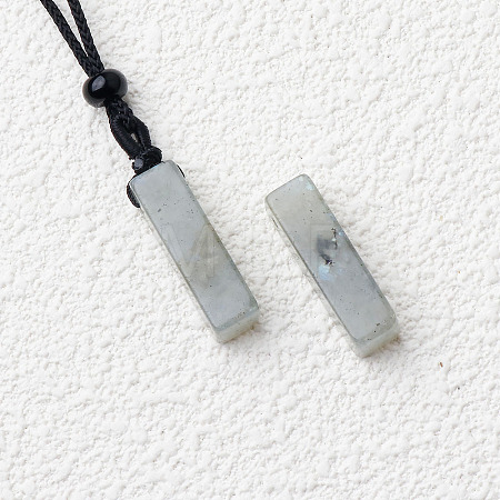 Natural Labradorite Cuboid Pendant Black Cotton Cord Necklaces FS-WG3353C-09-1
