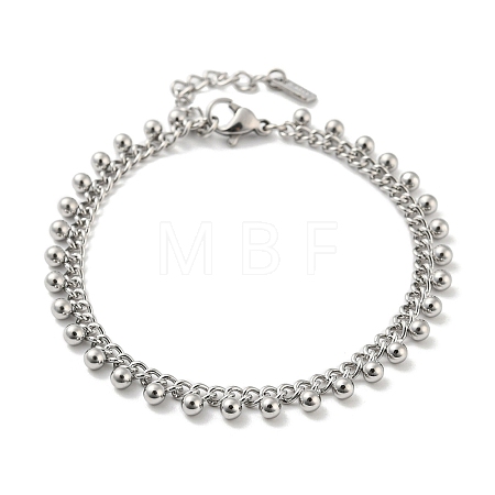 Non-Tarnish 304 Stainless Steel Round Ball Charms Link Chain Bracelets BJEW-G686-05P-1