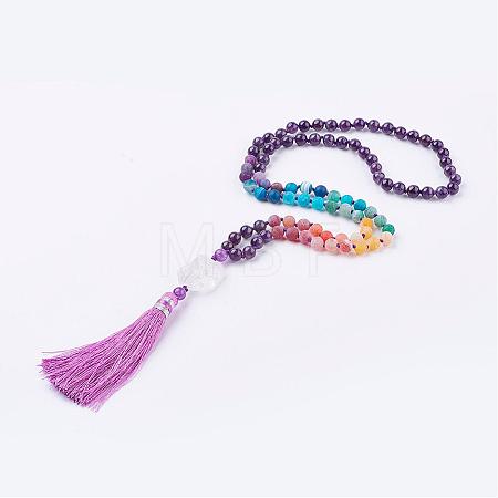 Frosted Natural Weathered Agate and Amethyst Necklace NJEW-F159-A05-1