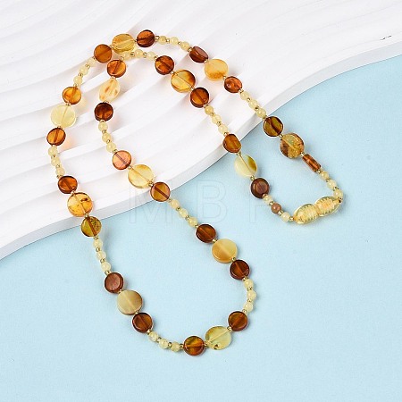 Natural Amber Flat Round and Round Beaded Necklaces NJEW-T019-11-1