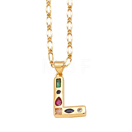 Brass Pave Colorful Cubic Zirconia Initial Pendant Necklaces FS-WG26597-12-1