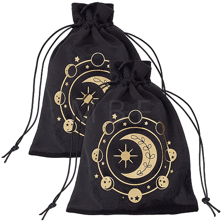2Pcs Moon Printed Velvet Drawstring Storage Bags for Tarot Card ABAG-CN0001-79B-1