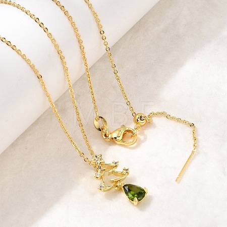 Christmas Tree Brass Micro Pave Cubic Zirconia Pendants Necklaces NJEW-L468-01G-B01-1