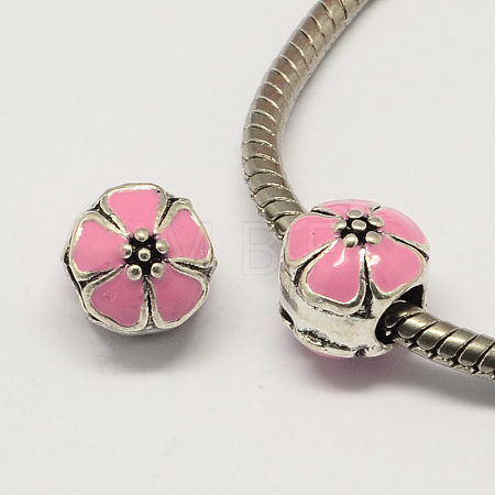 Alloy Enamel Flower Large Hole Style European Beads MPDL-R036-51H-1