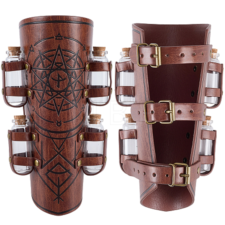 1 Pair Adjustable PU Leather Cord Bracelet with Glass Bottles AJEW-CL0002-53A-1