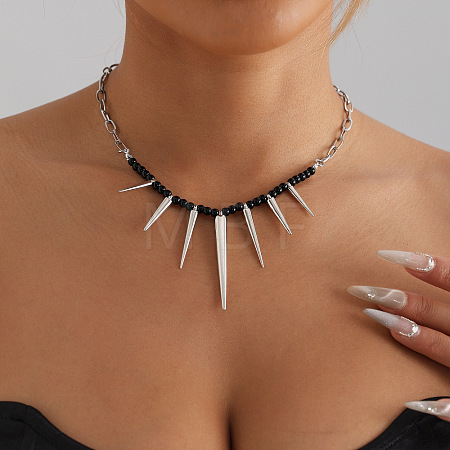 Punk Alloy Thorn Glass Beaded Choker Necklaces for Women WGE9FD8-01-1