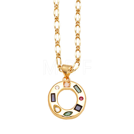Brass Pave Colorful Cubic Zirconia Initial Pendant Necklaces FS-WG26597-15-1