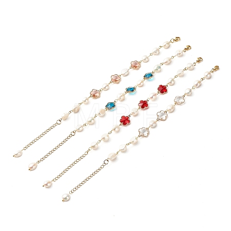 Plum Blossom Flower Glass Link Bracelets Set for Teen Girl Women X1-BJEW-TA00017-1