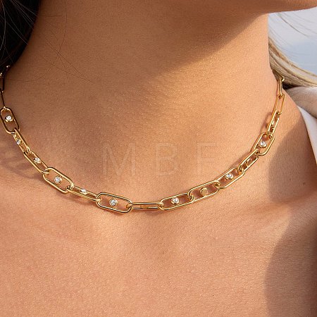 304 Stainless Steel Crystal Rhinestone Papperclip Chain Necklaces for Women SA-CBA8C9C-09G-1