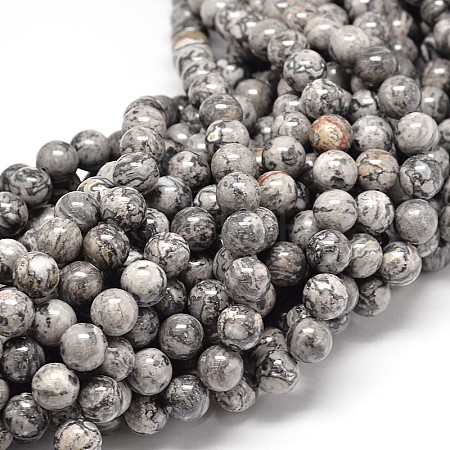 Natural Map Stone Beads Strands G-P075-15-10mm-1