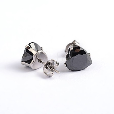 Heart 304 Stainless Steel Cubic Zirconia Stud Earrings EJEW-H306-19-4mm-1