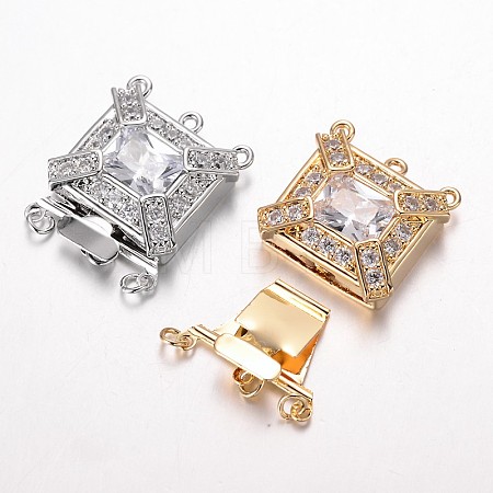 Brass Cubic Zirconia Box Clasps ZIRC-O020-07-NR-1