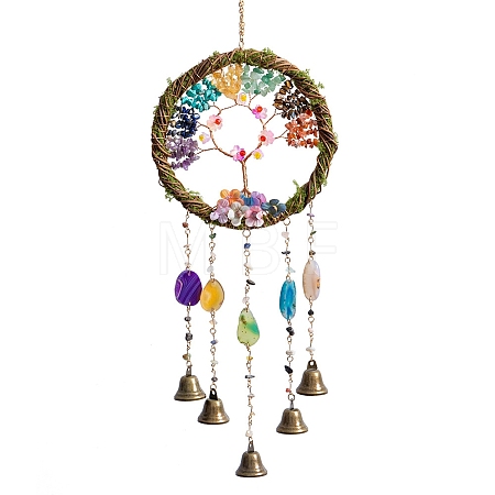 7 Chakra Natural & Synthetic Mixed Stone Chips Tree of Life Suncatchers HJEW-F027-04-1