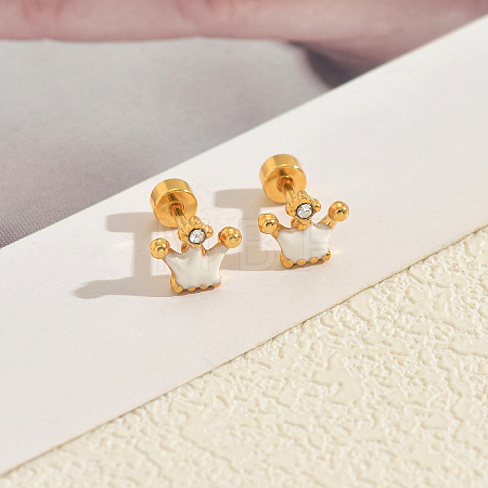 Stainless Steel Enamel Crown Stud Earrings JB5965-3-1