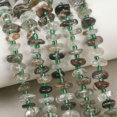 Natural Green Lodolite Quartz/Garden Quartz/Green Phantom Quartz Beads Strands GG-CBA3A44-B10-01-1
