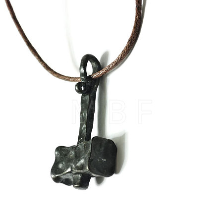 Alloy Viking Hammer Pendant Imitation Leather Cord Necklaces for Men FS-WGE3E04-01-1
