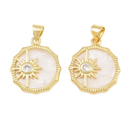 Brass Micro Pave Clear Cubic Zirconia with White Shell Pendants CU-CBA9482-02G-05-1