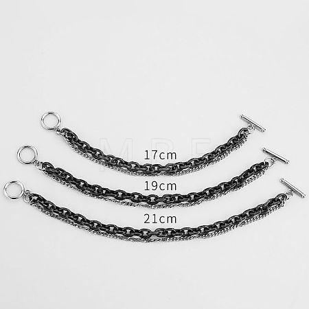 Two Tone 201 Stainless Steel Curb Chain & Cable Chain Double Layers Bracelets for Women Men FS-WGC755C-03-1