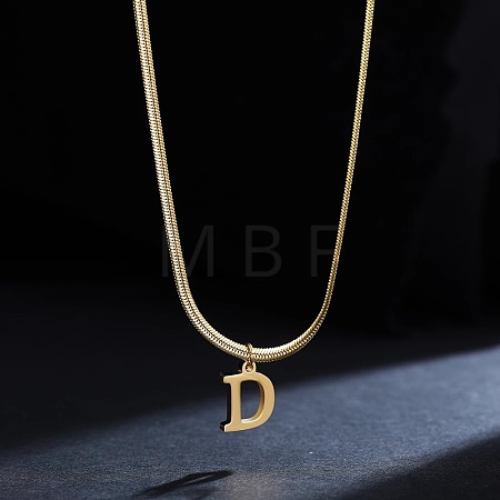 316 Surgical Stainless Steel Initial Pendant Flat Snake Chain Necklaces for Women WGC1053-04-1