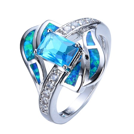 Brass Micro Pave Cubic Zirconia and Opal Finger Rings FS-WG9EA6B-04-1