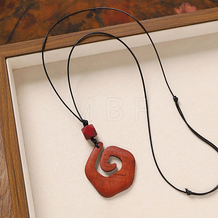 Wood Pendant Black Wax Cord Long Necklaces for Women FS-WG36920-21-1