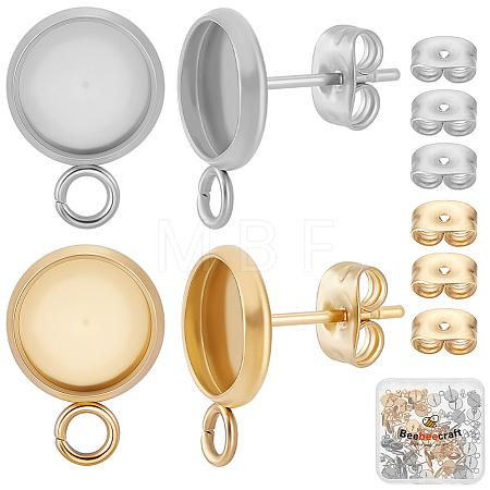 48Pcs 2 Styles Stainless Steel Stud Earring Findings STAS-BBC0010-23C-1