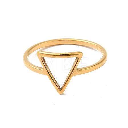 Ion Plating(IP) 201 Stainless Steel Triangle Finger Ring for Women X-RJEW-G266-05G-1