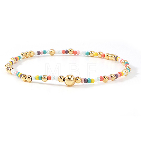 Brass & Glass Beads Stretch Bracelets LM8545-4-1