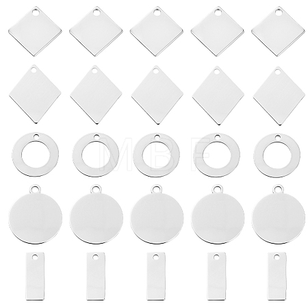 120Pcs 5 Styles 201 Stainless Steel Pendants STAS-BBC0010-50-1