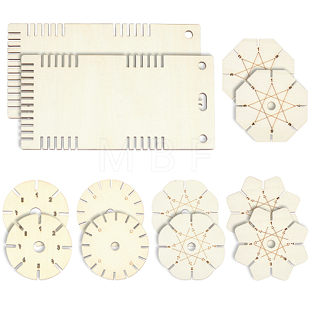 12Pcs 6 Styles Wood Braiding Disks AJEW-GA0009-99-1