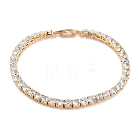 Brass Pave Clear Cubic Zirconia Flat Round Link Bracelets BJEW-YWC0002-04G-1