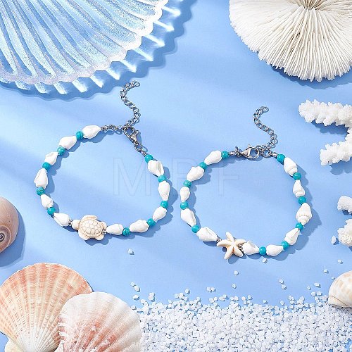 2Pcs 2 Styles Shell Beaded Bracelets BJEW-TA00586-02-1