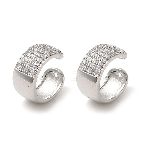 Rack Plating Brass Micro Pave Clear Cubic Zirconia Ring Cuff Earrings for Women EJEW-P280-12P-1