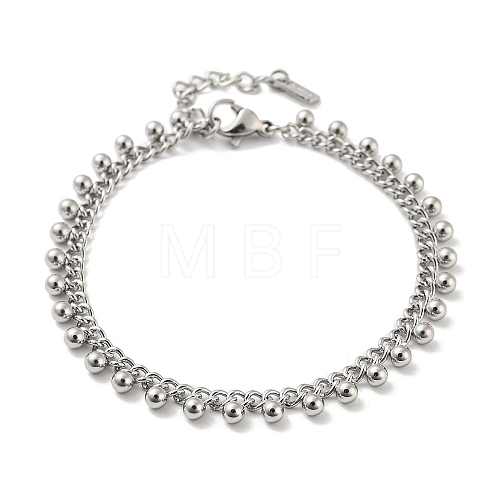 304 Stainless Steel Round Ball Charms Link Chain Bracelets BJEW-G686-05P-1
