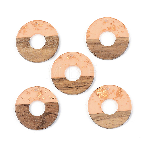 Transparent Resin & Walnut Wood Pendants RESI-S389-013A-B04-1