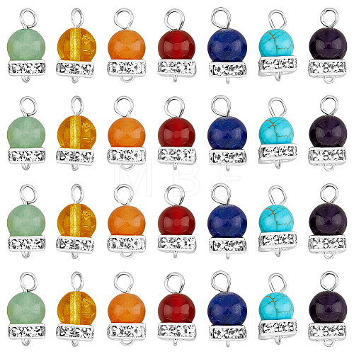 SUPERFINDINGS 4 Sets Chakra Mixed Gemstone Connector Charms PALLOY-FH0001-86-1
