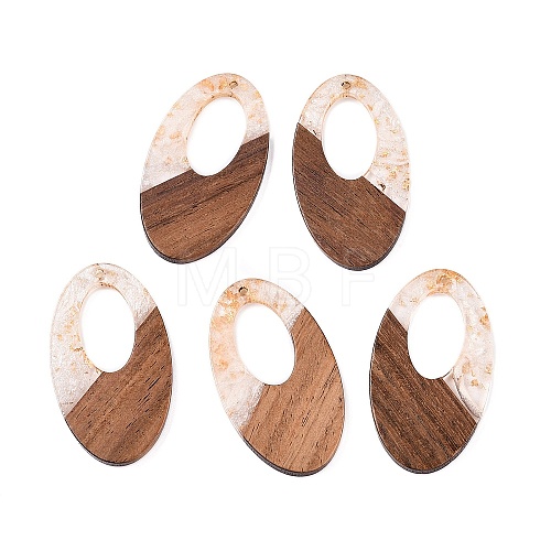 Transparent Resin and Walnut Wood Pendants RESI-T057-02N-1