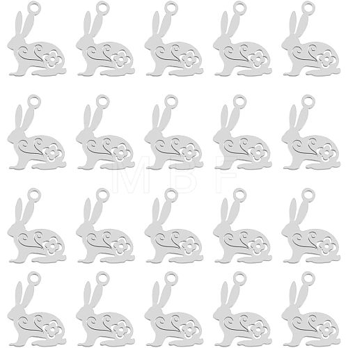 20Pcs 201 Stainless Steel Bunny Pendants STAS-HY0001-02P-1