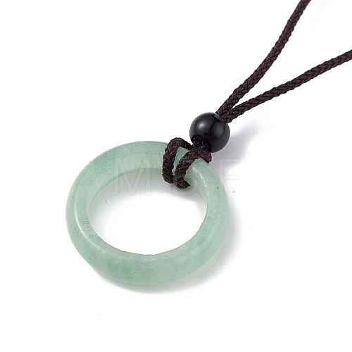 Natural Green Aventurine Ring Pendant Necklace with Nylon Cord for Women NJEW-F306-02D-1