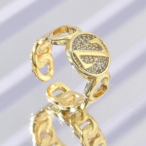 Brass Micro Pave Clear Cubic Zirconia Open Cuff Rings for Women RJEW-K289-02G-Z-1