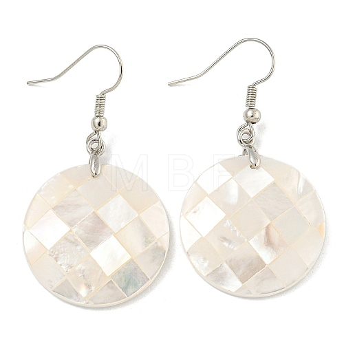 Rack Plating Brass Natural White Shell Dangle Earrings EJEW-N055-52A-1