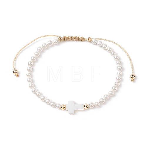 Shell Pearl Braided Bead Bracelets BJEW-JB11479-04-1