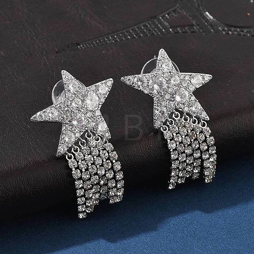 Brass Clear Cubic Zirconia Stud Earrings EJEW-D301-06P-02-1