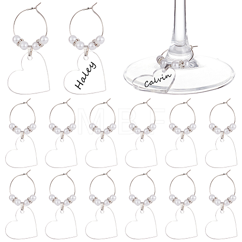 20Pcs Blank Acrylic Heart Pendants Wine Glass Charms with Acrylic Pearl Beads AJEW-BC0003-76-1