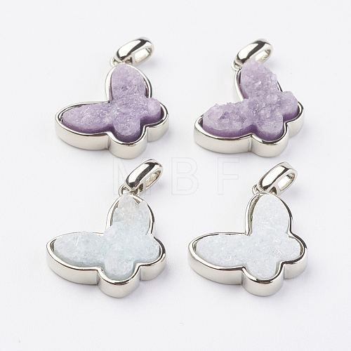 Electroplated Natural Druzy Quartz Pendants G-G737-11-P-1