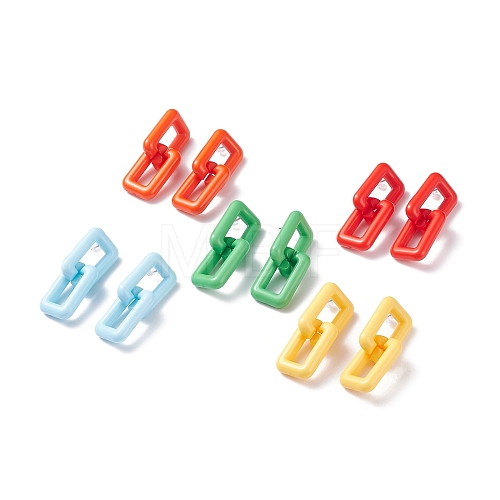 Acrylic Double Interlocked Rectangle Dangle Stud Earrings for Women EJEW-JE04766-1