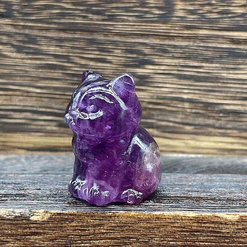 Natural Fluorite Carved Healing Cat Figurines WG60889-05-1