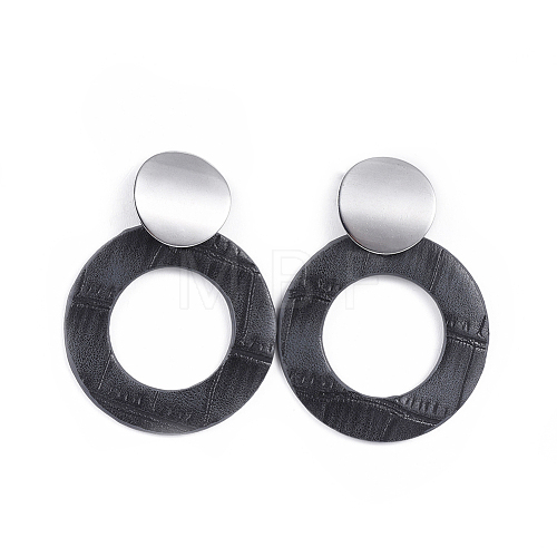 PU Leather Dangle Stud Earrings EJEW-JE03294-01-1