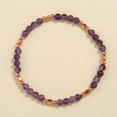 Natural Amethyst & Brass Bead Stretch Bracelets for Women HH3302-4-1