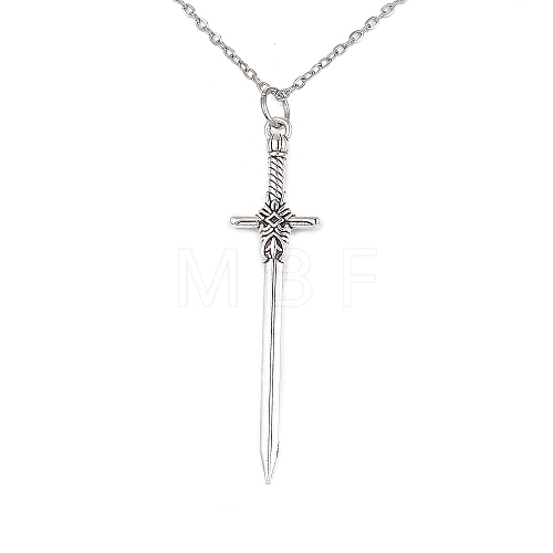 Alloy Sword Pendant Necklace with 304 Stainless Steel Cable Chains NJEW-JN04474-1